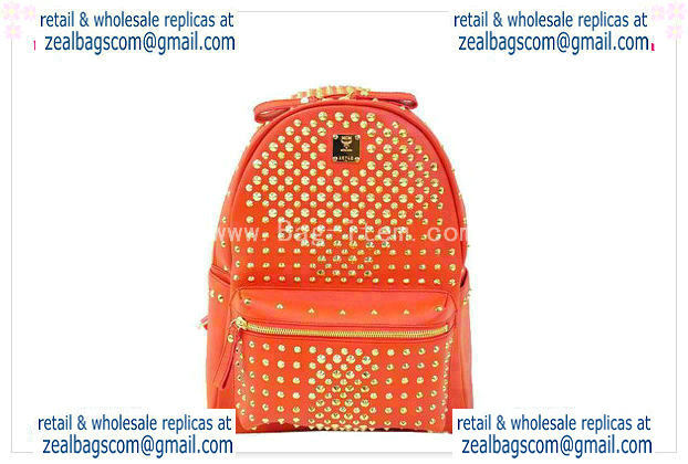 High Quality Replica MCM Stark Backpack in Orange Grainy Leather - Click Image to Close